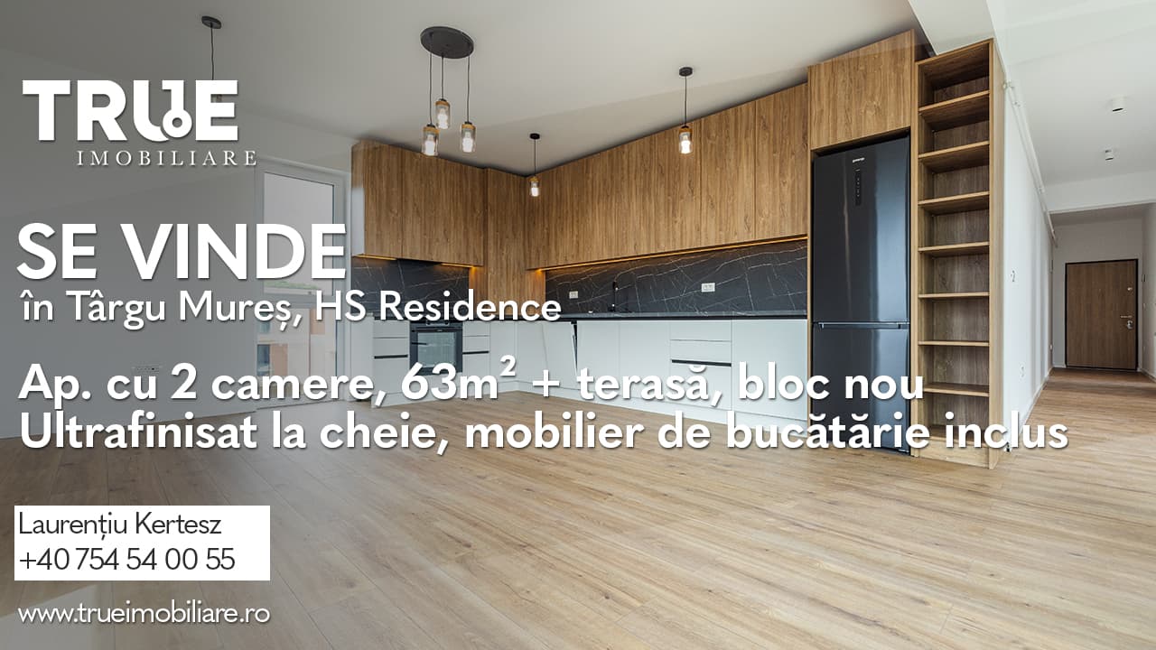 Ap. cu 2 camere, 63m² + terasă, bloc nou, HS Residence!